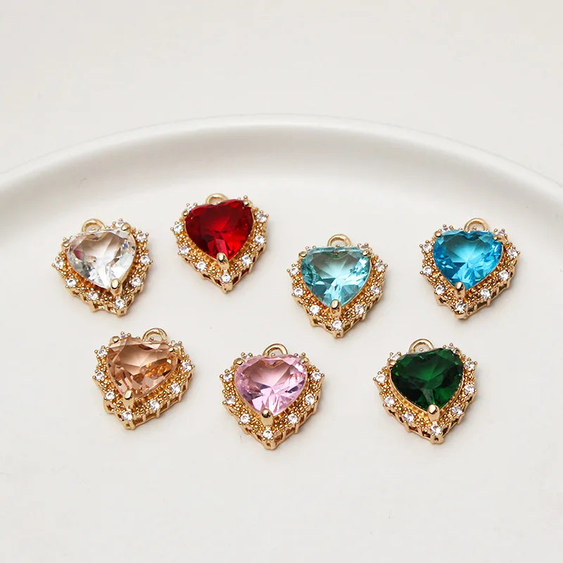 Dainty 14*17mm Gold Plated Heart Zircon Pendant for DIY Necklace Bracelet Earring Making Jewelry Accessories