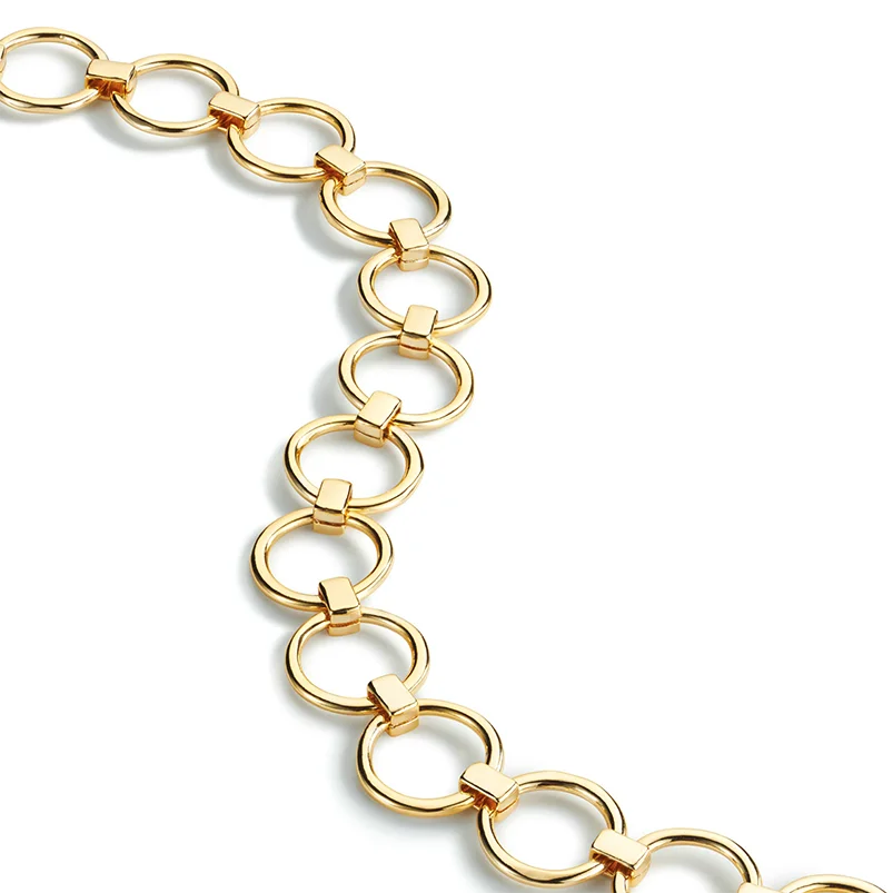 Gemnel Jewellery Fashion Gold Plated Brass Jewelry Circle Pendant Chain Link Choker Hollow Gold Plated Brass Jewelry Necklace