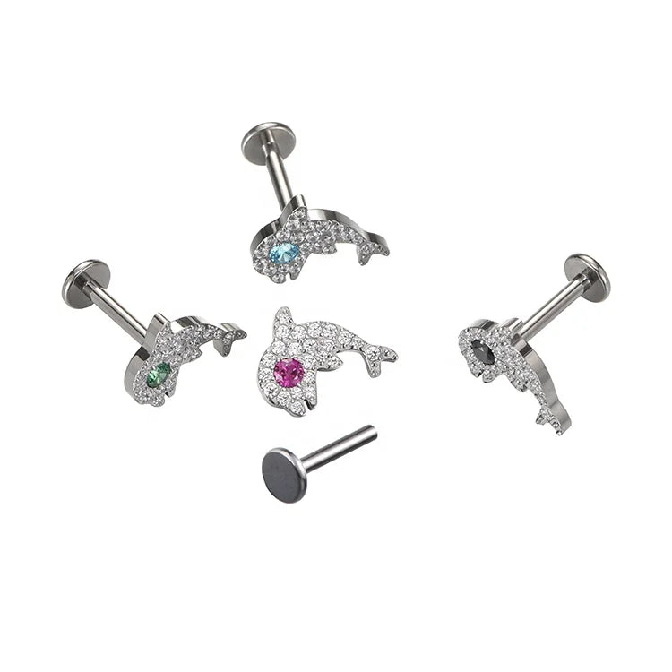 ASTM F136 Titanium Fish Shape Labret Tragus Stud Titanium Body Piercing
