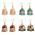 Douvei Vintage Bohemian 14K Gold Plated Flower Pattern Crystal Round Bead Hoop Earrings for Women Anniversary