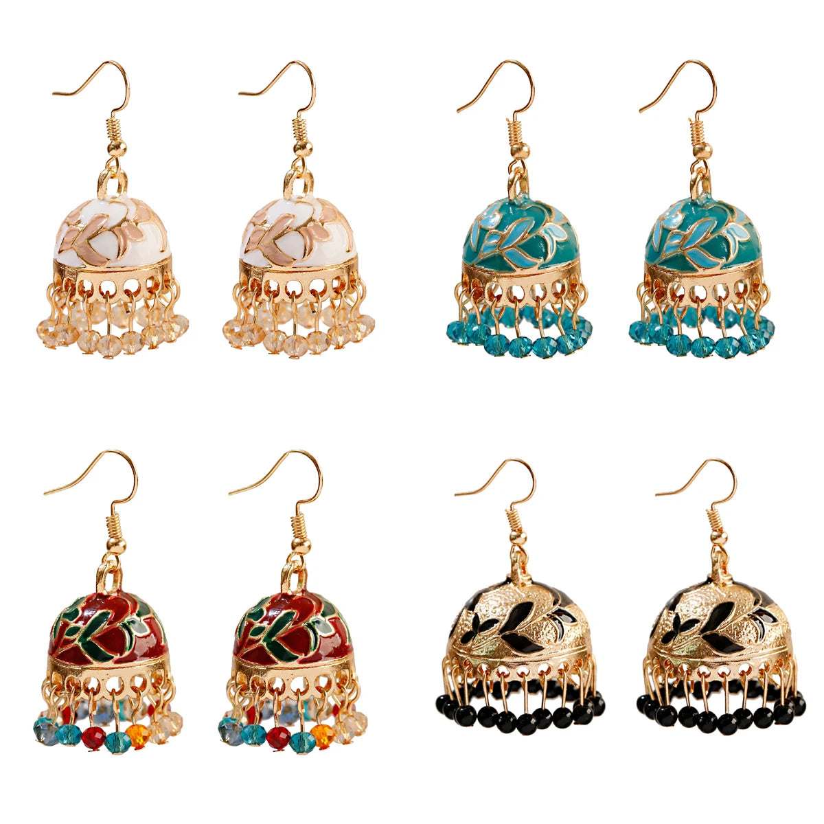 Douvei Vintage Bohemian 14K Gold Plated Flower Pattern Crystal Round Bead Hoop Earrings for Women Anniversary