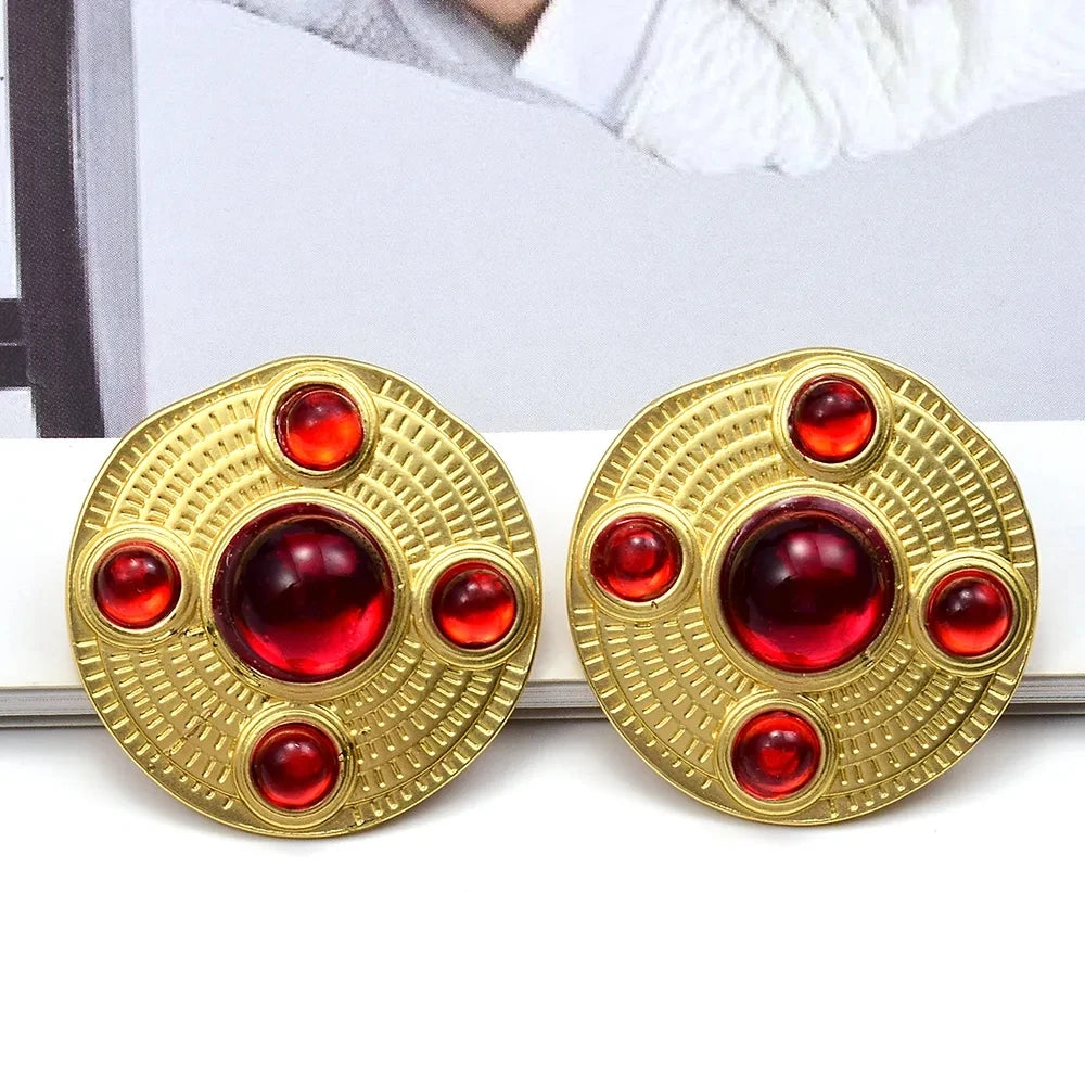 Kaimei Fashion Jewelry Trendy Alloy Metal Stud Earrings Resin Beads Round Earrings for Women Female Statement Round Earrings