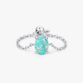 925 Sterling Silver Fine Jewelry Daily Accessories Fashion Oval Lake Blue Opals Adjustable Link Chain Rings for Women