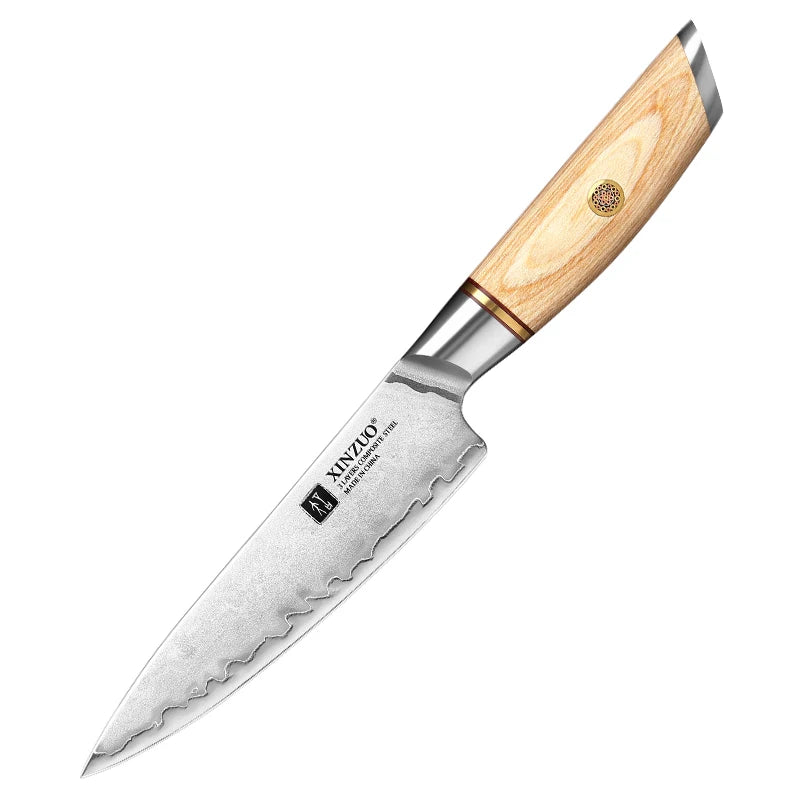 New Rounded Corner Design Composite Stainless Steel Sharp Kitchen Utility Knife with Pakka Wood Handle Knives Gifts