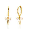 Sweet Cute Ear Hoops Jewelry for Girl Women S925 Sterling Silver Bowknot Pendant Earrings