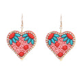 Women's Handmade Bohemian Gold-Plated Love Heart Earrings Vintage Style Beaded Rhinestone Dangle Drop Earrings