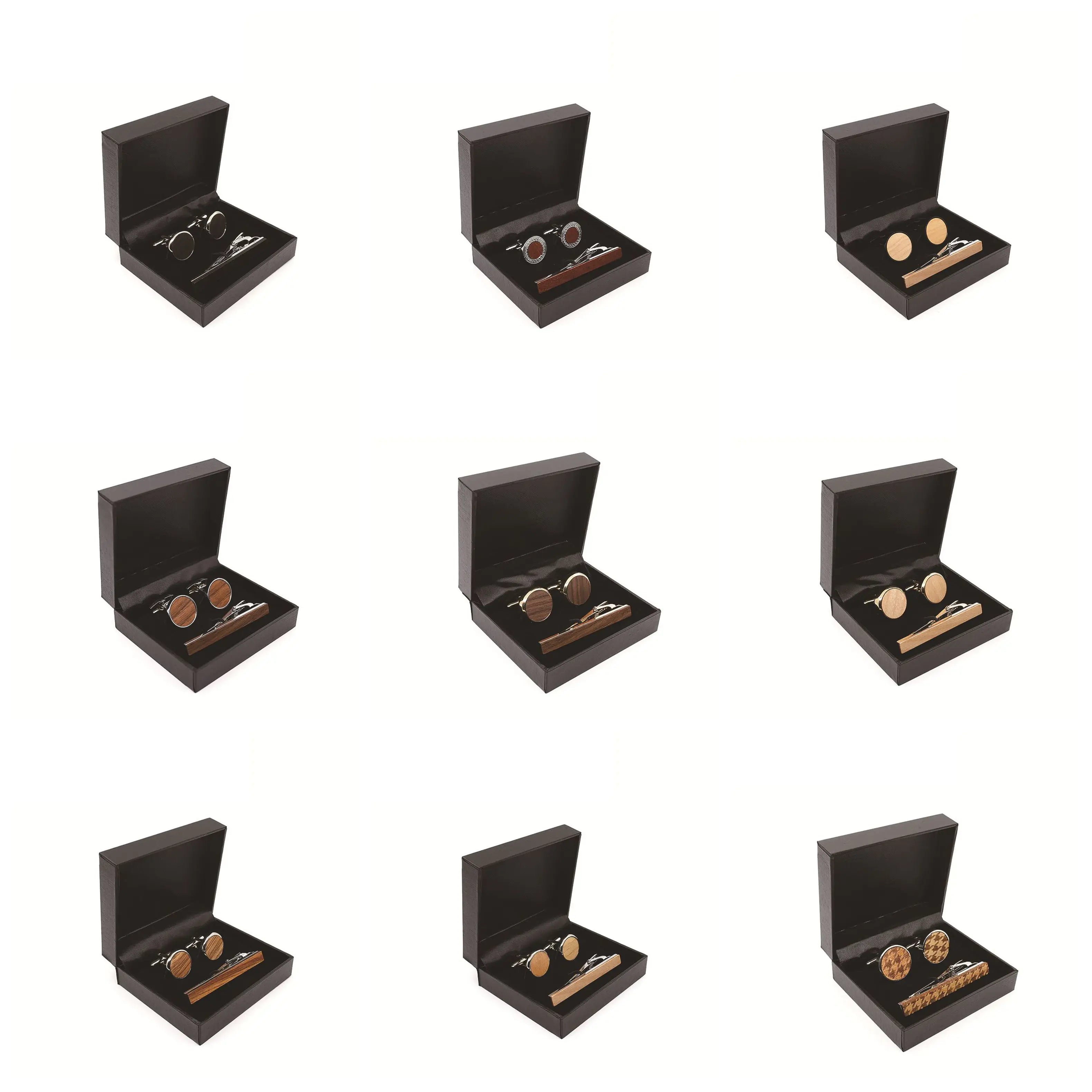 Men's High-End Simple Wooden Cufflinks and Tie Clip Sets for Weddings Parties Engagements Anniversaries Comes with Gift Box