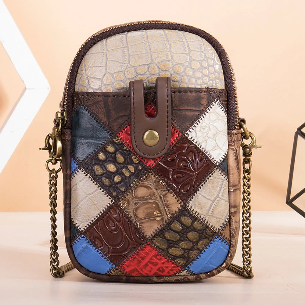 Westal Genuine Leather Patchwork Crossbody Ladies Purses Mobile Phone Bag Leather Messenger Bag Shoulder Bags for Women