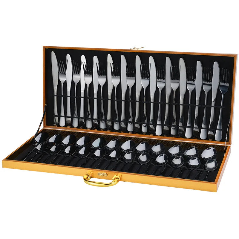 Hot Sale Wedding Silverware Cutlery 48 Pcs Set Stainless Steel Gold Knife Fork and Spoon Mirror Cutlery Set