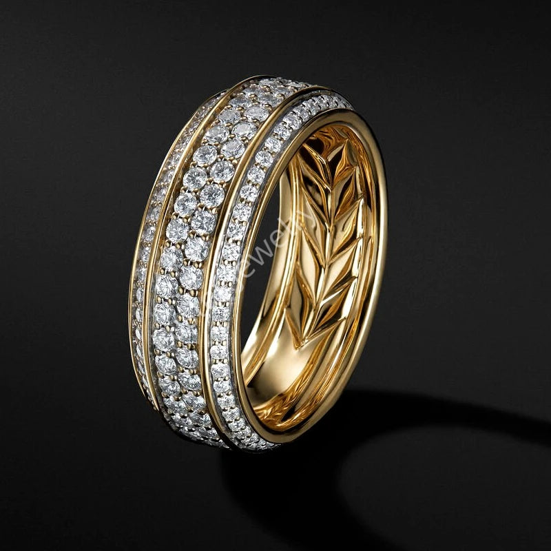 Hip Hop Iced Out 18K Solid Gold  Pass Diamond Tester VVS Moissanite GRA Rapper Dazzling Sparkly Eternity Band Ring for Men