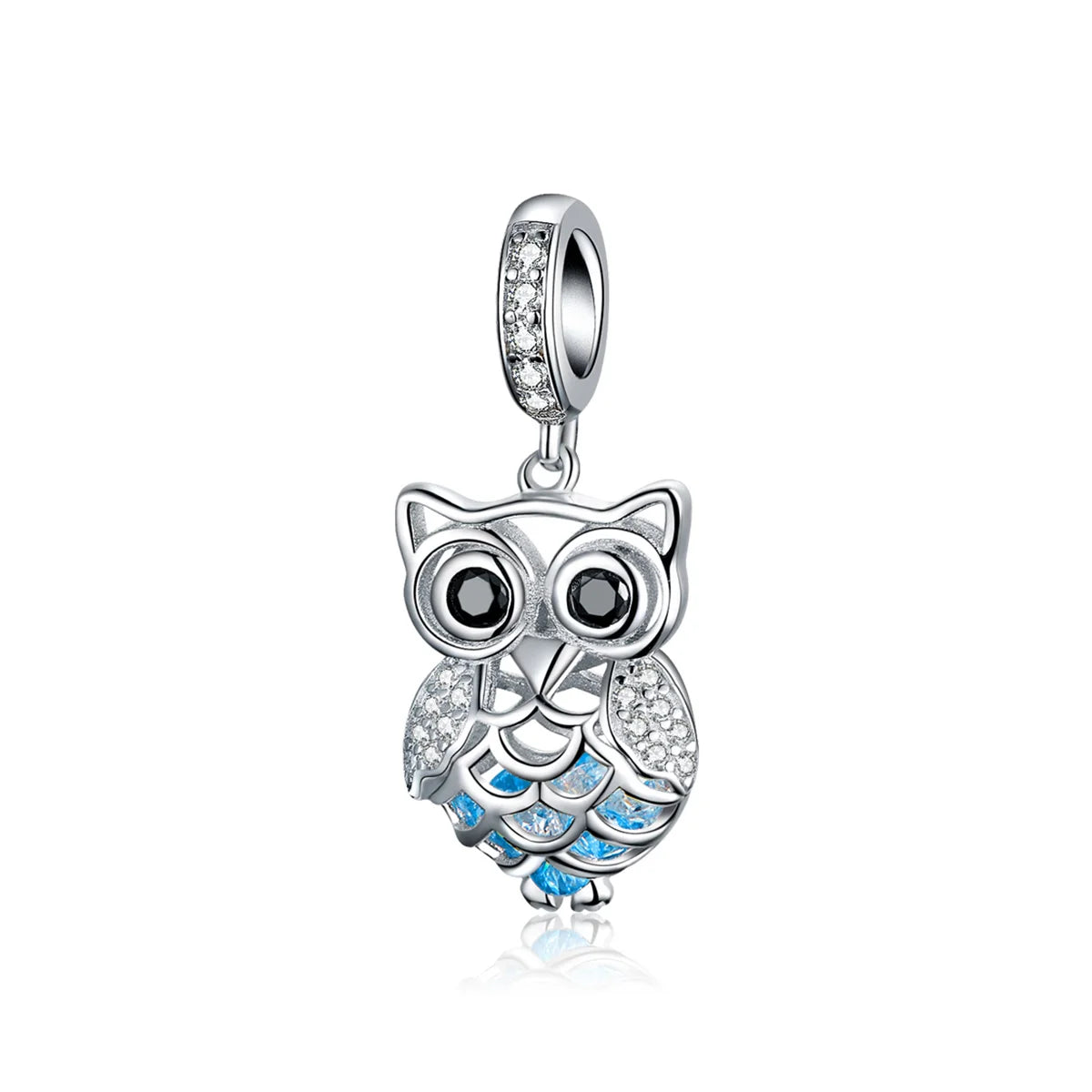 Factory Wholesale 925 Sterling Silver Crystal Owl Cubic Zircon Animal Charms Fit Beads Bracelets & Bangles DIY Jewelry SCC1124