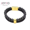 Fashion Vintage Oval Cut Stainless Steel Men's Antique Copper Plated Claw Inlaid High Quality Volcanic Stone Charm Bracelet