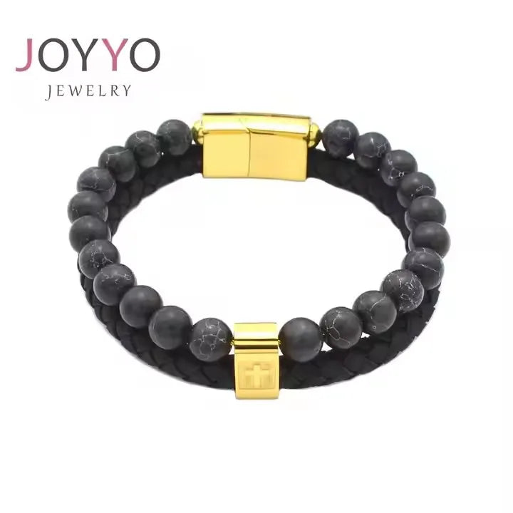 Fashion Vintage Oval Cut Stainless Steel Men's Antique Copper Plated Claw Inlaid High Quality Volcanic Stone Charm Bracelet