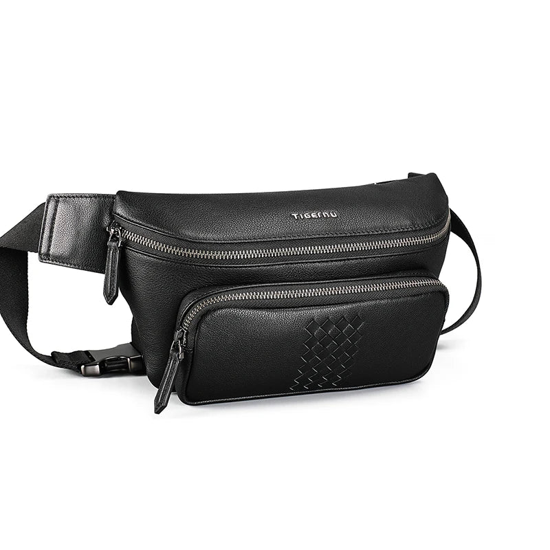 For Tigernu TGN1004 Luxury Vintage Running Belt Waist Bag Genuine Leather Waterproof Mobile Phone Pouch with Zipper Closure