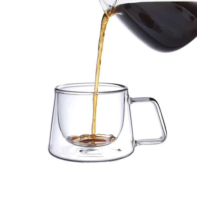Clear Borosilicate Coffee Cups Thermal  Insulated Double Wall Glass Latte Espresso Coffee Mug With Handle