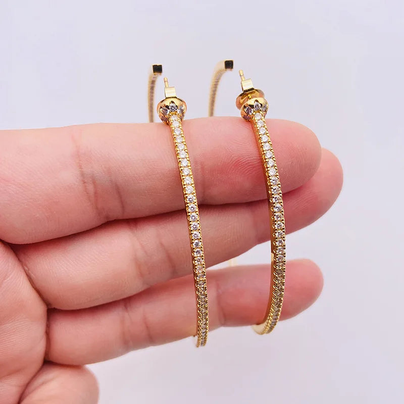 Wholesale Custom Fashion Brass 18k Real Gold Plated Cubic Zirconia Pave Diamond Inside Out Diamond Extra Large Hoop Earrings