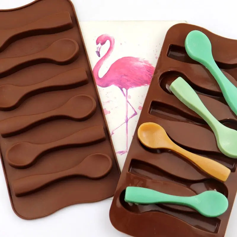 088 6 Cavity Spoon Silicone Chocolate Cake Mold for Baking Home Diy Hand Make Ice Cube Tray Cake Mold