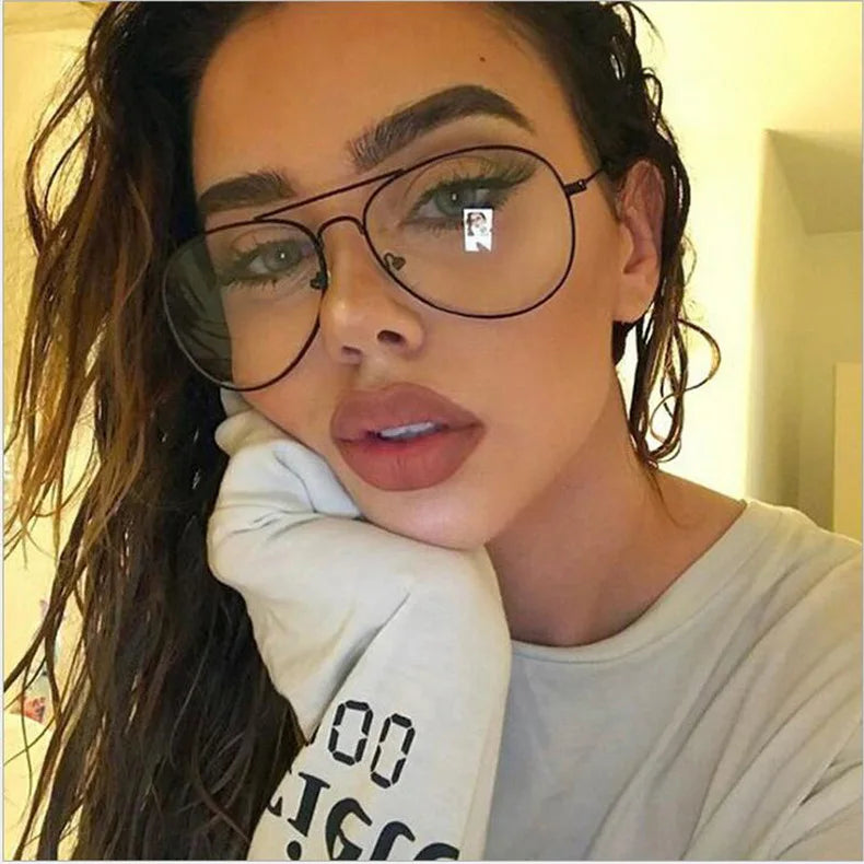 UNOC Double Bridge Optical Eyeglasses Gold Metal Frame Pilot Style Blue Light Blocking Glasses for Men and Women