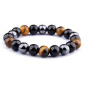 Bring Luck and Prosperity Natural Hematite Black Obsidian Tiger Eye Stone Triple Protection Bracelet for Men Women