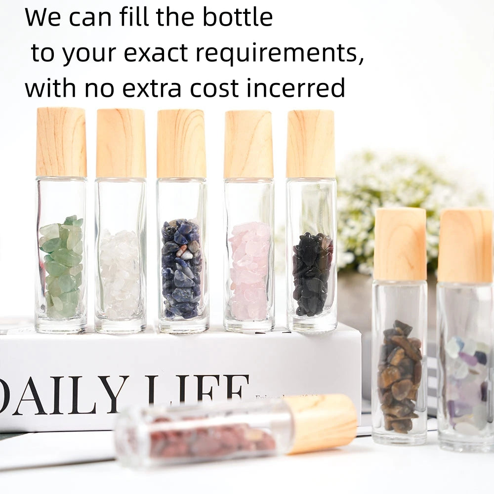 Bamboo Essential Oil Roller Natural Quartz Chips Crystal Gravel Bottle With Gemstone Roller Ball for Souvenir Gifts