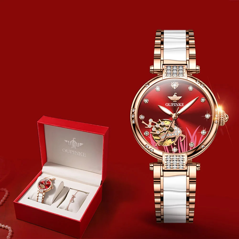 OUPINKE Top Brand Luxury Automatic Mechanical Watch Women Sapphire Mirror Waterproof Luminous Diamond Japan Movement Wristwatch