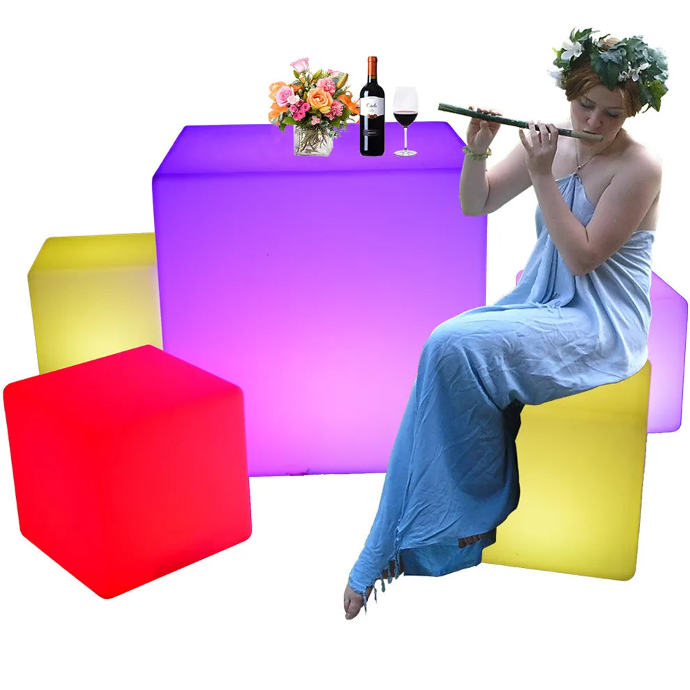 Illuminated Led Cube Chair/rechargeable Illuminated Event LED Furniture Hire Led Glow Cube Box Seat bar Led Light Cube for Party