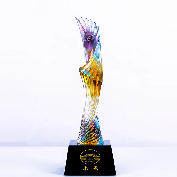 Small Bridge Wholesale Customization Celebration Gifts Liuli Award Coloured Glaze Crystal Trophy With Good Product Quality