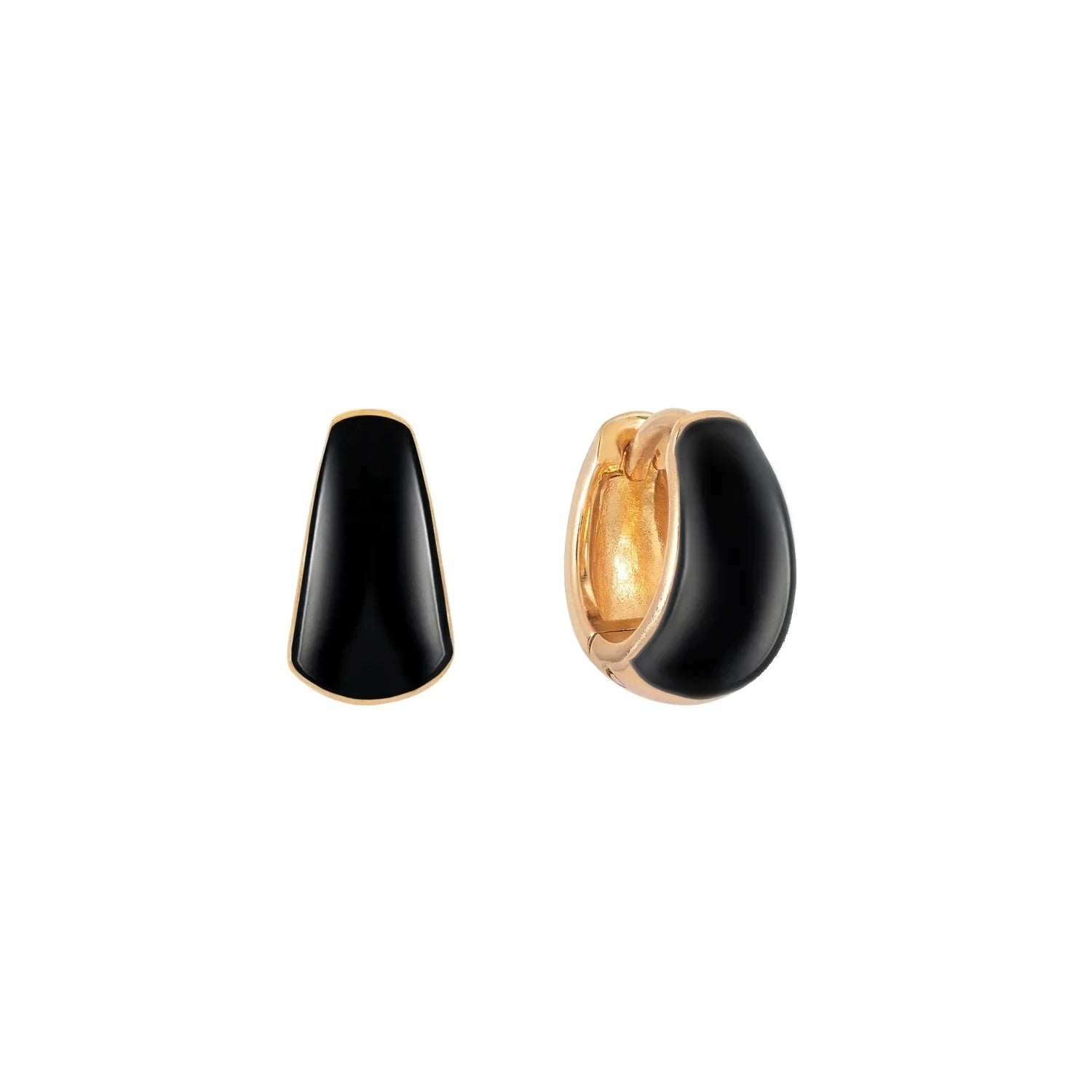Custom Women Fine Jewelry 18K Gold Plated Rainbow Color Bold Dome Black Enamel Small Brass Thicker Huggie Earring