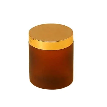250ml Frosted Through Brown Plastic Jar with Electroplated Gold Lid + Shims Premium Quality Home and Office Storage