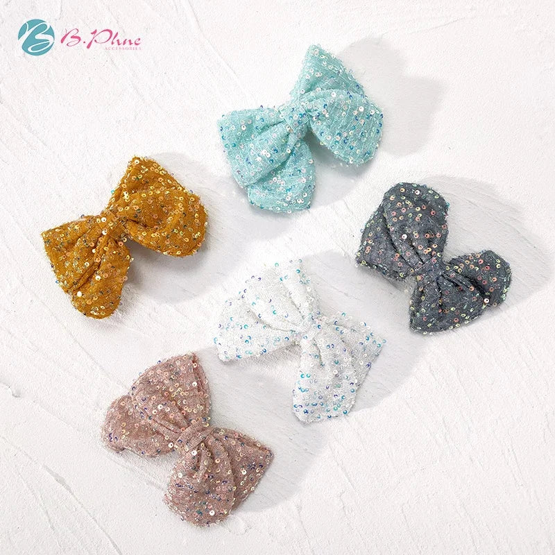 B.PHNE Handmade Glitter Sequins Hair Bow  Clips for Girls Headband Hair Accessories Kids Hair Bows Without Clip