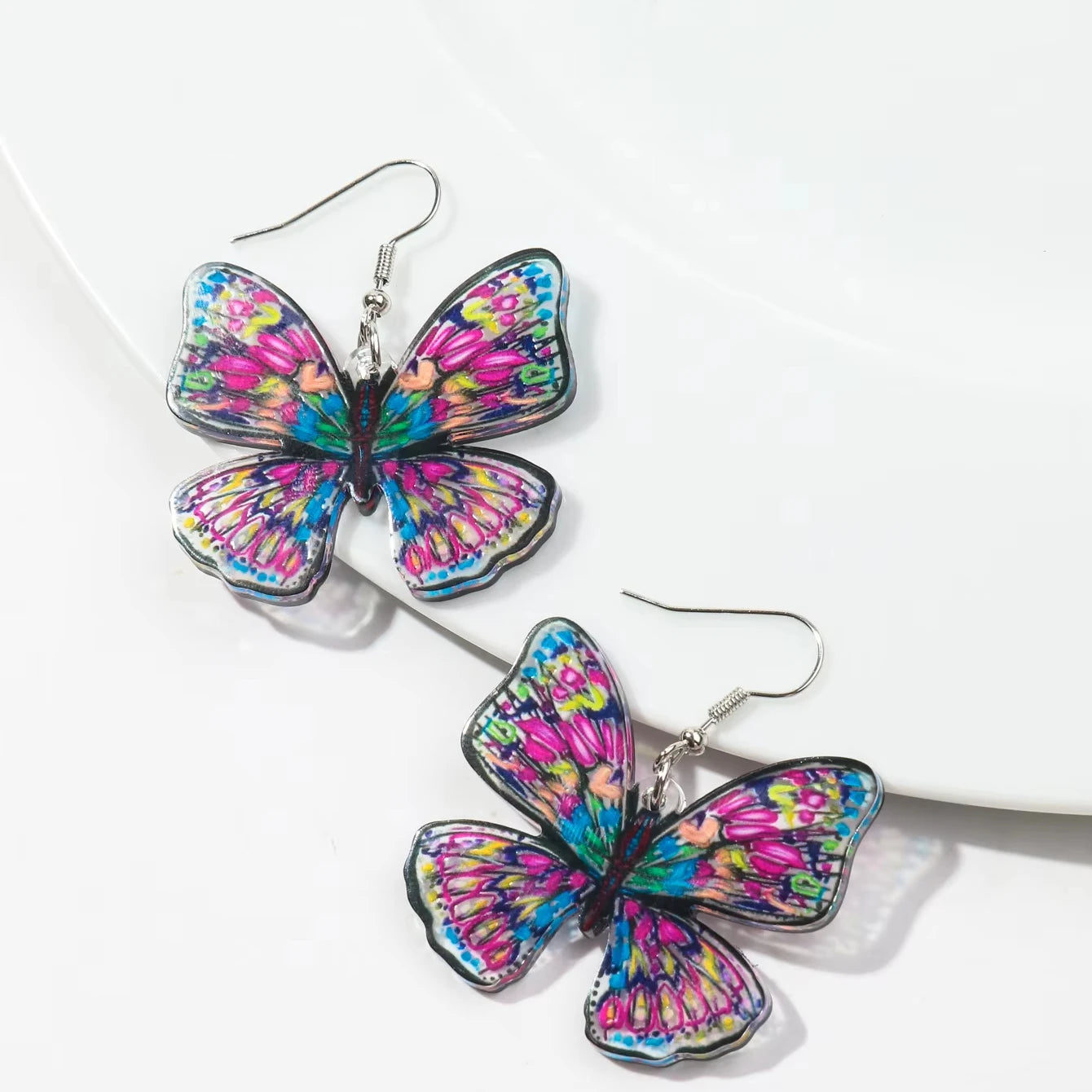 Trend Fashionable Party Jewelry 2026 Double-sided Printed Animal Pendant Colorful Butterfly Acrylic Drop Earrings Women