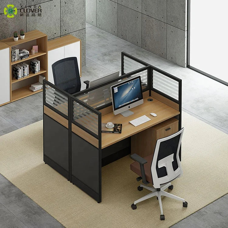 Modern Modular Two Seater Cubicle Office Work Station Desk with Aluminum Frame ISO9001 Certified for Hospital and School Use
