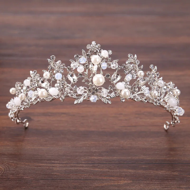 Miallo Elegant Handmade Pearl Rhinestone Crown Princess Queens Tiaras Hairband Bridal Wedding Hair Accessories
