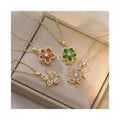 High Quality Custom Zircon Crystal Diamond Necklace Luxury Gold Flower Rotating Stainless Steel Necklace Jewelry for Women