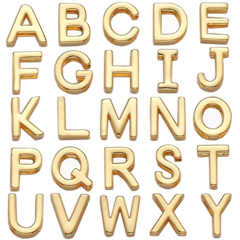 Mini Initial Letter Slider Beads Name Pendant With Gold Plated Colour  Not Easy to Tarnish Fashion Jewelry Findings  1pc L01