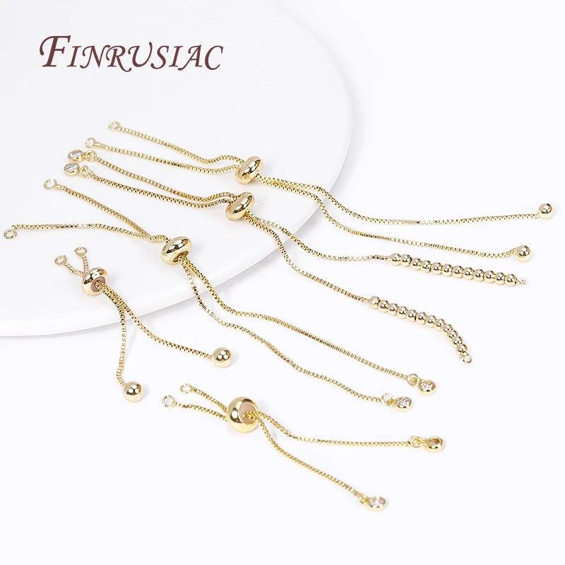 18K Gold Plated Brass Slider Extender Adjustable Box Chain Crystal Accents DIY Jewelry Making Jewelry Findings Components