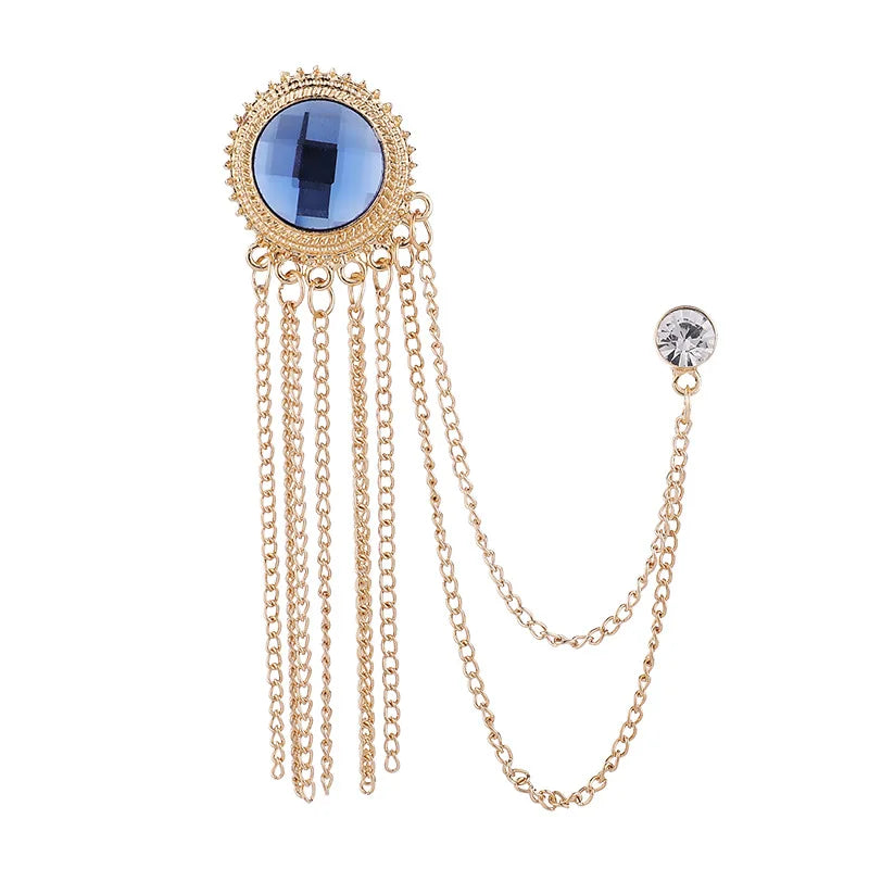 Upscale Luxury Custom Jewelry Rhinestone Tassels Fringe Pin Accessory Badge Men's & Women's Suit Brooch Pin