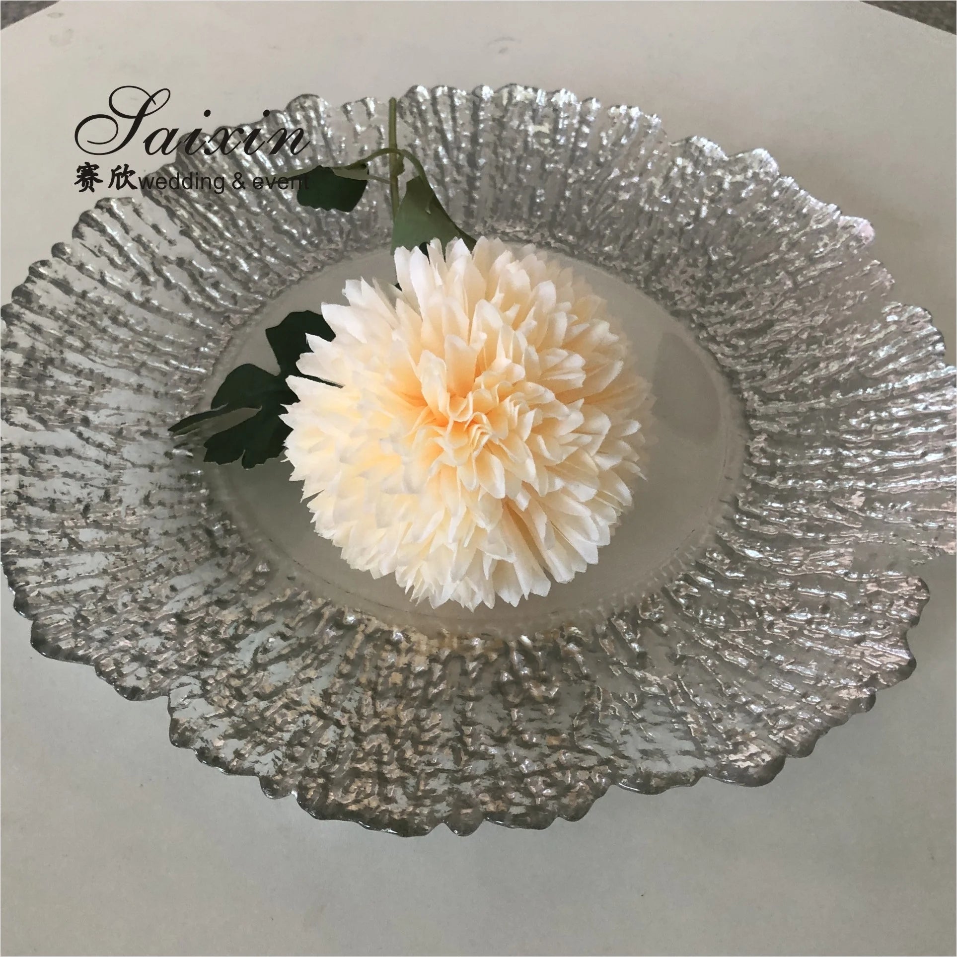 ZT-P056 Clear Silver Rim Glass for Charger Plate for Home and Wedding Decorative Dishes & Plates