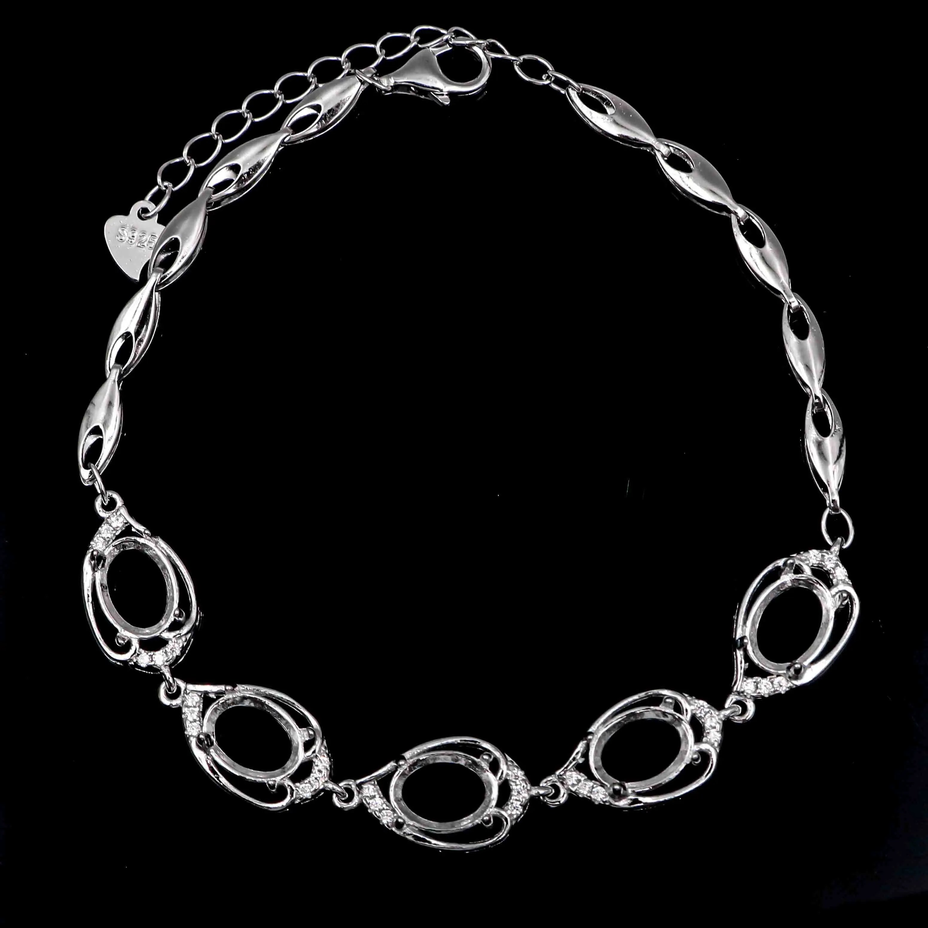 Sterling Silver 6*8mm Semi Mount Bracelet Empty Support Blank Claw Setting S925 Mountain Base Holder Without Stone Inlay for DIY