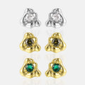 FUAMAY Fashion 925 Sterling Silver Single Cubic Zirconia Stud Earrings Green Zircon Irregular Lara Heart Stud Earrings