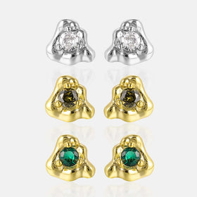 FUAMAY Fashion 925 Sterling Silver Single Cubic Zirconia Stud Earrings Green Zircon Irregular Lara Heart Stud Earrings