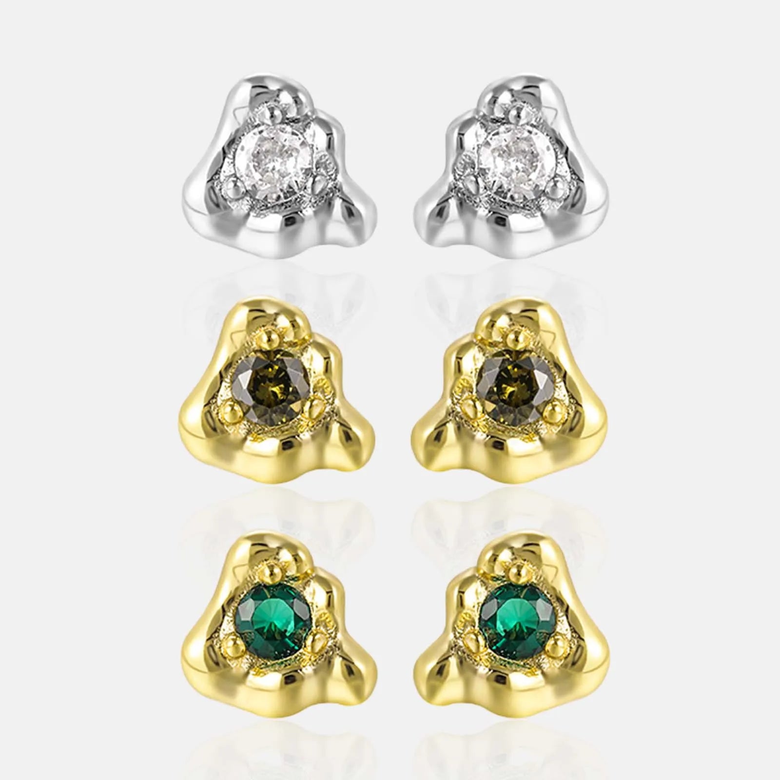 FUAMAY Fashion 925 Sterling Silver Single Cubic Zirconia Stud Earrings Green Zircon Irregular Lara Heart Stud Earrings