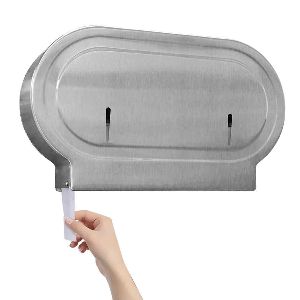 Waterproof Wall Mounted Office Bathroom Stainless Steel Double Toilet Paper Roll Holder Paper Rack Dispenser With Cover