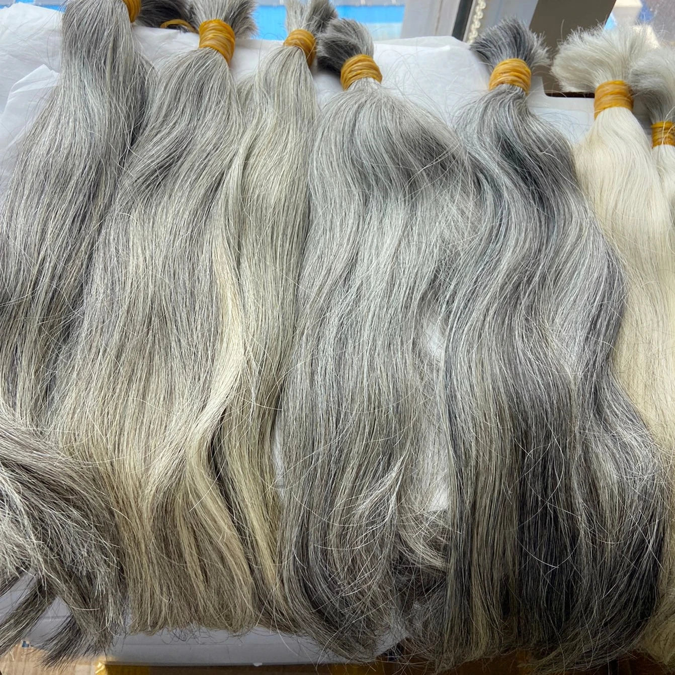 Nature White Color Wholesale Unprocessed Raw Hair Natural Straight Grey Color Bundle