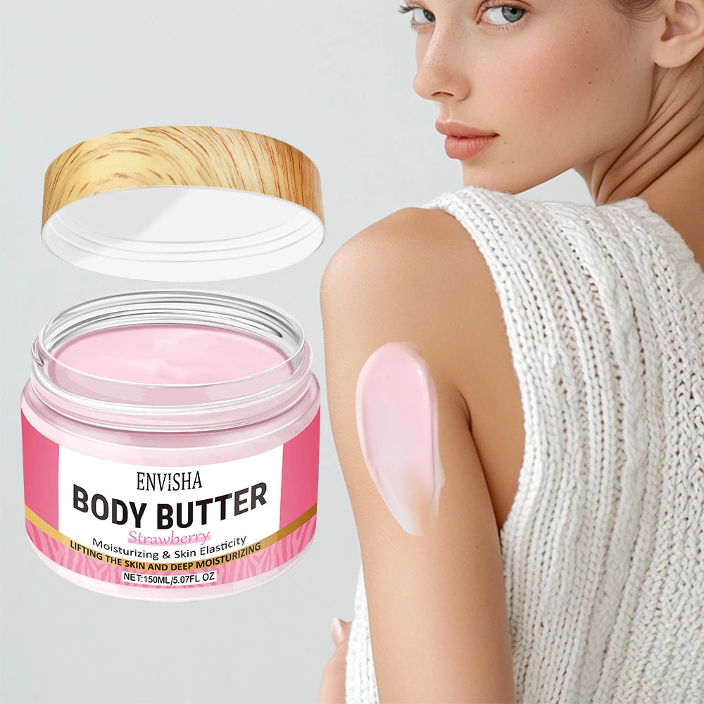 Custom Logo Brightening Skin Body Care Cream Elasticity Hydrating Whitening Strawberry Body Butter Lotion