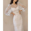 Hot Selling New Temperament Embroidery Perspective Mesh Dresses Elegant Solid Color Dresses