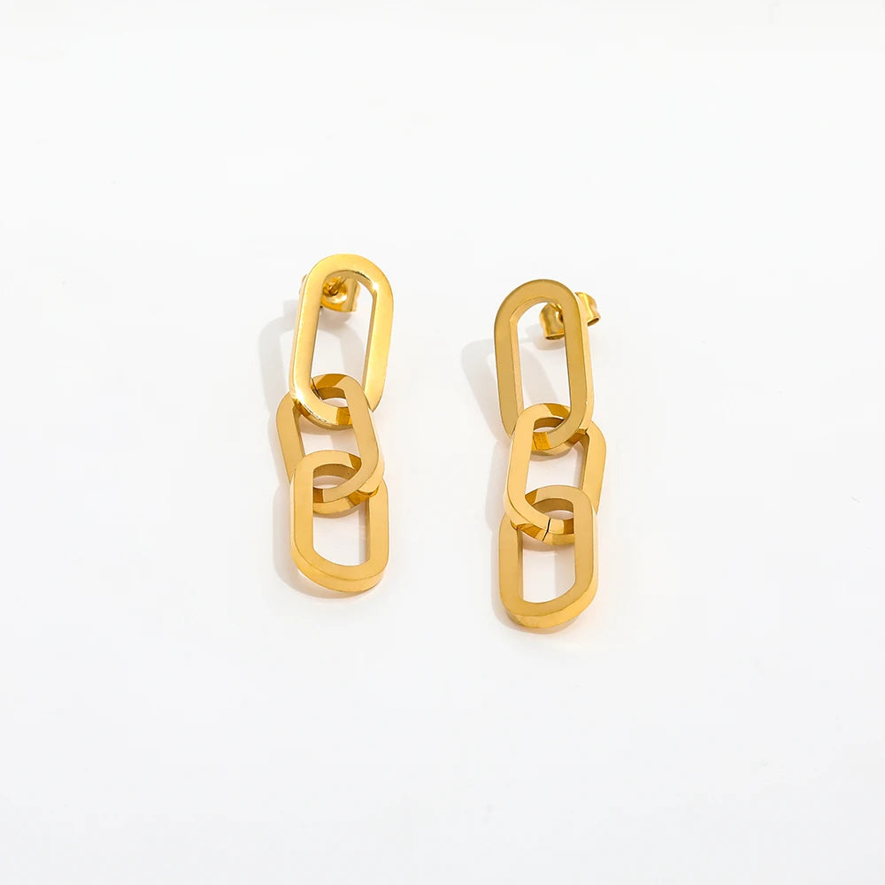 JOOLIM  High End 18K Gold Plated Link Chain Dangle Drop Earring Stainless Steel Earrings Gold Jewelry