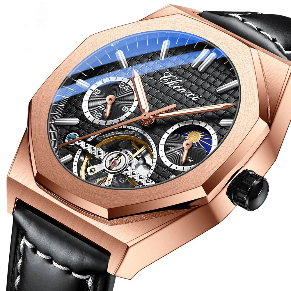 CHENXI Men Mechanical Watch Top Brand Luxury Hollow Man Clock Casual Tourbillon Watches Chronograph Automatic Wristwatch