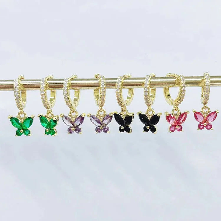 EC1839 Dainty 2022 Mini 18k Gold Plated Double Pave CZ Diamond Crystal Star Charms Huggie Hoops Earrings