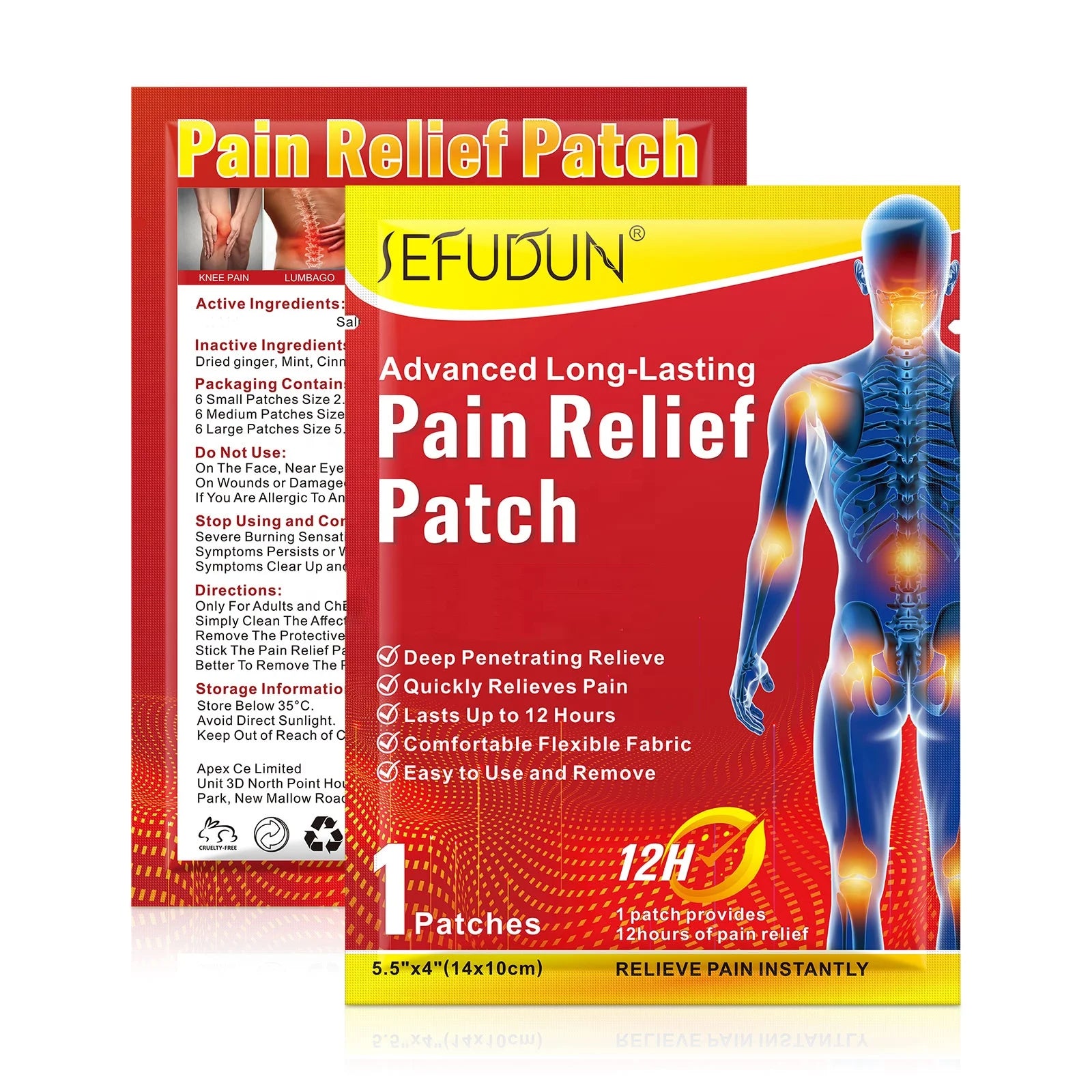 SEFUDUN Pain Relief 12 Hours Knees Waist Wrists Neck Shoulders Legs Pain Relieflong-time Back Pain Relief Patch